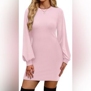 OFEEFAN Sweater Dress for Women 2025 Fall Winter Puff Long Sleeve Crewneck Sz M